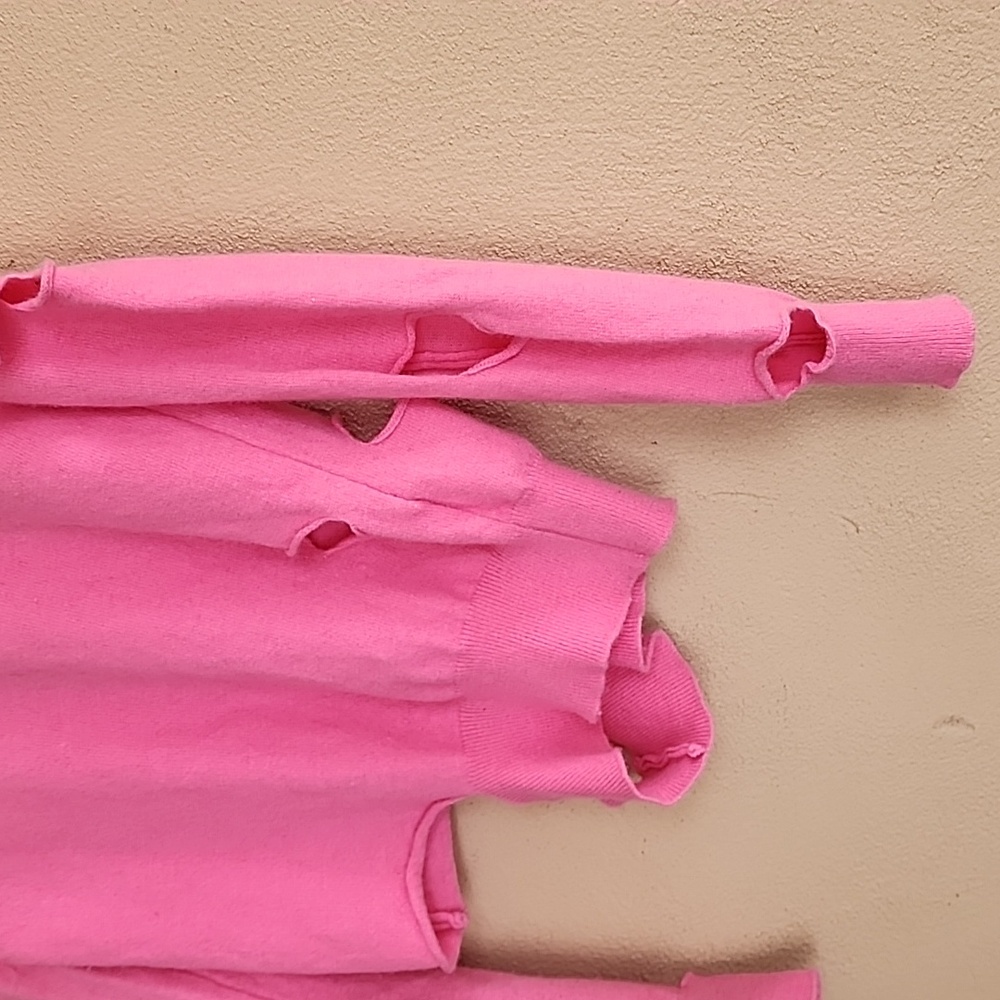 THE OPEN PRODUCT YY Pink Wool Sweater S Cut Out Distressed Korean Designer Rare - Picture 10 of 15